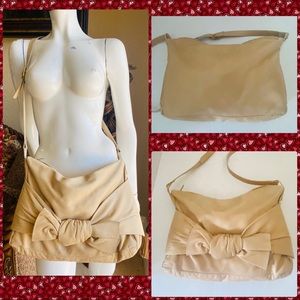 Vintage Laura Adams Tan Nude Soft Lambskin Bow Bag